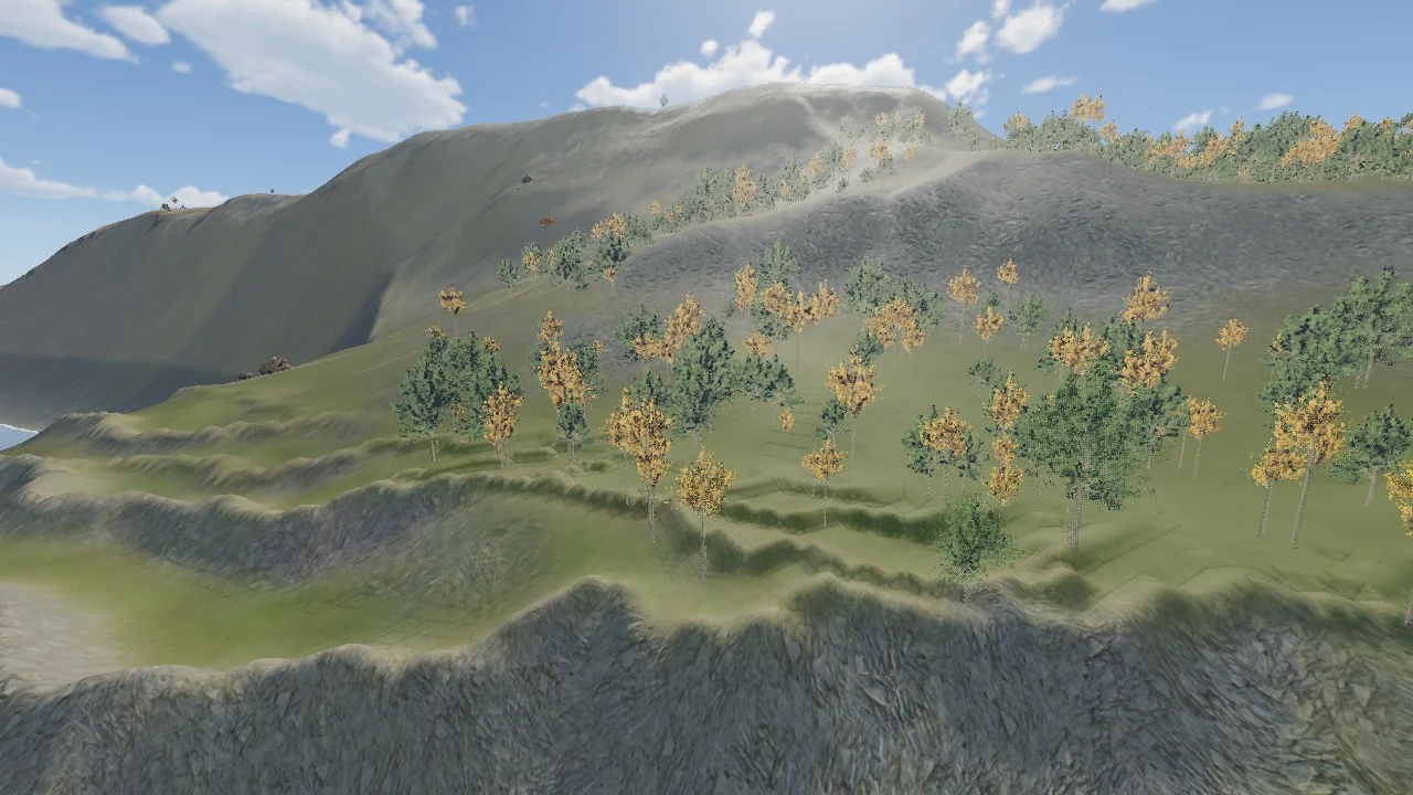 Terrain and forest stands in a Drune development capture.